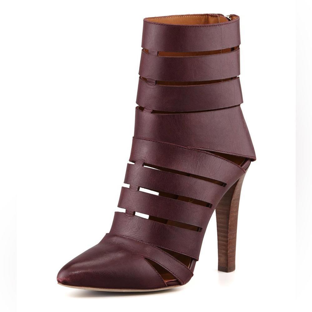 Rebecca Minkoff Derea Chocolate Burgundy Leather Cutout High Heel Boots size 10